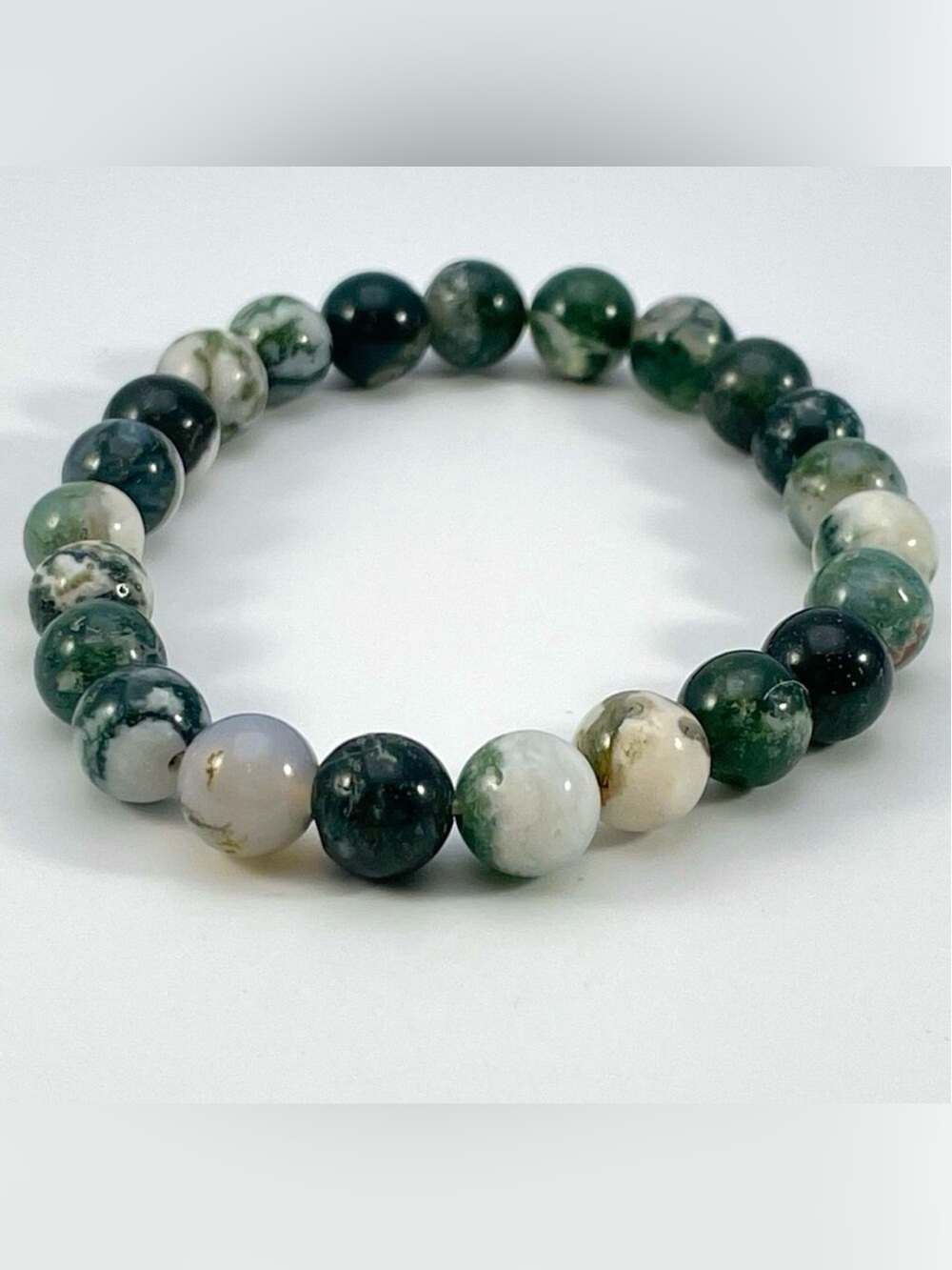 Green Moss Agate Stone Beaded Stretch Bracelet Boho Statement Classic